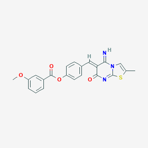 molecular formula C22H17N3O4S B327392 4-[(5-imino-2-methyl-7-oxo-5H-[1,3]thiazolo[3,2-a]pyrimidin-6(7H)-ylidene)methyl]phenyl 3-methoxybenzoate 