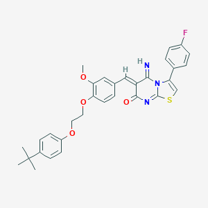 molecular formula C32H30FN3O4S B327400 6-{4-[2-(4-tert-butylphenoxy)ethoxy]-3-methoxybenzylidene}-3-(4-fluorophenyl)-5-imino-5,6-dihydro-7H-[1,3]thiazolo[3,2-a]pyrimidin-7-one 