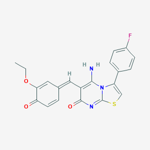 molecular formula C21H16FN3O3S B327402 (6Z)-6-(3-ethoxy-4-hydroxybenzylidene)-3-(4-fluorophenyl)-5-imino-5,6-dihydro-7H-[1,3]thiazolo[3,2-a]pyrimidin-7-one 