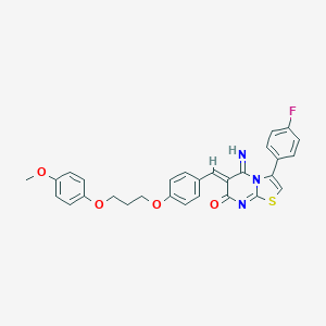 molecular formula C29H24FN3O4S B327406 3-(4-fluorophenyl)-5-imino-6-{4-[3-(4-methoxyphenoxy)propoxy]benzylidene}-5,6-dihydro-7H-[1,3]thiazolo[3,2-a]pyrimidin-7-one 