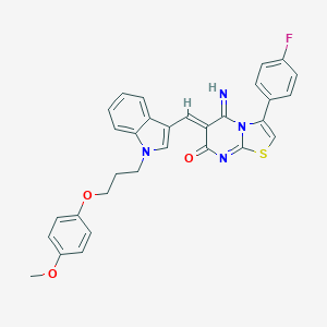 molecular formula C31H25FN4O3S B327407 3-(4-fluorophenyl)-5-imino-6-({1-[3-(4-methoxyphenoxy)propyl]-1H-indol-3-yl}methylene)-5,6-dihydro-7H-[1,3]thiazolo[3,2-a]pyrimidin-7-one 