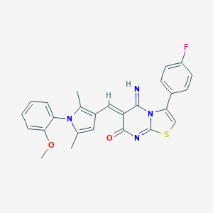 molecular formula C26H21FN4O2S B327408 3-(4-fluorophenyl)-5-imino-6-{[1-(2-methoxyphenyl)-2,5-dimethyl-1H-pyrrol-3-yl]methylene}-5,6-dihydro-7H-[1,3]thiazolo[3,2-a]pyrimidin-7-one 