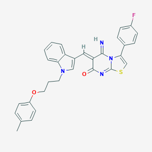 molecular formula C31H25FN4O2S B327411 3-(4-fluorophenyl)-5-imino-6-({1-[3-(4-methylphenoxy)propyl]-1H-indol-3-yl}methylene)-5,6-dihydro-7H-[1,3]thiazolo[3,2-a]pyrimidin-7-one 