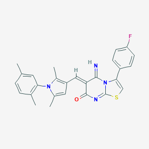 molecular formula C27H23FN4OS B327413 6-{[1-(2,5-dimethylphenyl)-2,5-dimethyl-1H-pyrrol-3-yl]methylene}-3-(4-fluorophenyl)-5-imino-5,6-dihydro-7H-[1,3]thiazolo[3,2-a]pyrimidin-7-one 