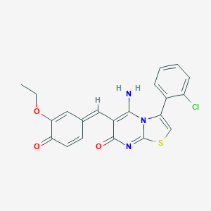 molecular formula C21H16ClN3O3S B327415 3-(2-chlorophenyl)-6-(3-ethoxy-4-hydroxybenzylidene)-5-imino-5,6-dihydro-7H-[1,3]thiazolo[3,2-a]pyrimidin-7-one 