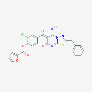 molecular formula C24H15ClN4O4S B327420 4-[(2-benzyl-5-imino-7-oxo-5H-[1,3,4]thiadiazolo[3,2-a]pyrimidin-6(7H)-ylidene)methyl]-2-chlorophenyl 2-furoate 