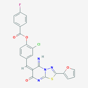 molecular formula C23H12ClFN4O4S B327421 2-chloro-4-[(2-(2-furyl)-5-imino-7-oxo-5H-[1,3,4]thiadiazolo[3,2-a]pyrimidin-6(7H)-ylidene)methyl]phenyl 4-fluorobenzoate 