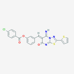 molecular formula C23H13ClN4O3S2 B327423 3-[(5-imino-7-oxo-2-(2-thienyl)-5H-[1,3,4]thiadiazolo[3,2-a]pyrimidin-6(7H)-ylidene)methyl]phenyl 4-chlorobenzoate 