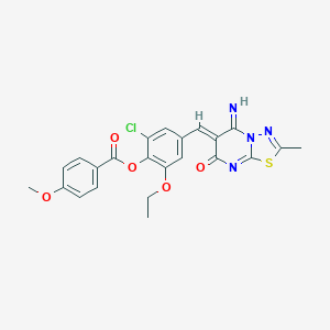 molecular formula C23H19ClN4O5S B327428 2-chloro-6-ethoxy-4-[(5-imino-2-methyl-7-oxo-5H-[1,3,4]thiadiazolo[3,2-a]pyrimidin-6(7H)-ylidene)methyl]phenyl 4-methoxybenzoate 