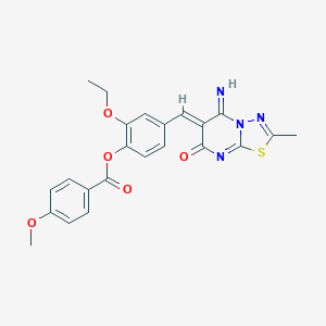 molecular formula C23H20N4O5S B327431 2-ethoxy-4-[(5-imino-2-methyl-7-oxo-5H-[1,3,4]thiadiazolo[3,2-a]pyrimidin-6(7H)-ylidene)methyl]phenyl 4-methoxybenzoate 