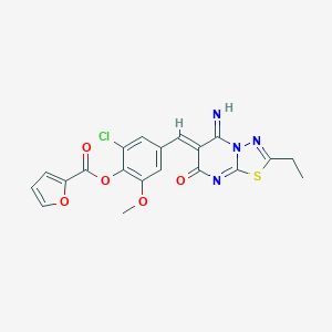 molecular formula C20H15ClN4O5S B327434 2-chloro-4-[(Z)-(2-ethyl-5-imino-7-oxo-5H-[1,3,4]thiadiazolo[3,2-a]pyrimidin-6(7H)-ylidene)methyl]-6-methoxyphenyl furan-2-carboxylate 