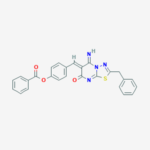 molecular formula C26H18N4O3S B327435 4-[(2-benzyl-5-imino-7-oxo-5H-[1,3,4]thiadiazolo[3,2-a]pyrimidin-6(7H)-ylidene)methyl]phenyl benzoate 