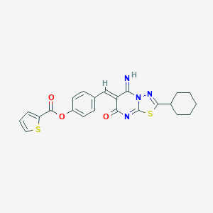molecular formula C23H20N4O3S2 B327436 4-[(2-cyclohexyl-5-imino-7-oxo-5H-[1,3,4]thiadiazolo[3,2-a]pyrimidin-6(7H)-ylidene)methyl]phenyl thiophene-2-carboxylate 