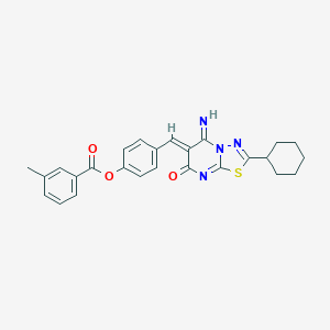 molecular formula C26H24N4O3S B327438 4-[(2-cyclohexyl-5-imino-7-oxo-5H-[1,3,4]thiadiazolo[3,2-a]pyrimidin-6(7H)-ylidene)methyl]phenyl 3-methylbenzoate 