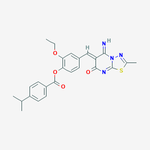 molecular formula C25H24N4O4S B327440 2-ethoxy-4-[(5-imino-2-methyl-7-oxo-5H-[1,3,4]thiadiazolo[3,2-a]pyrimidin-6(7H)-ylidene)methyl]phenyl 4-isopropylbenzoate 