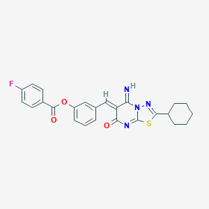 molecular formula C25H21FN4O3S B327441 3-[(2-cyclohexyl-5-imino-7-oxo-5H-[1,3,4]thiadiazolo[3,2-a]pyrimidin-6(7H)-ylidene)methyl]phenyl 4-fluorobenzoate 
