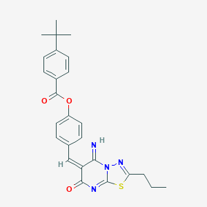 molecular formula C26H26N4O3S B327444 4-[(5-imino-7-oxo-2-propyl-5H-[1,3,4]thiadiazolo[3,2-a]pyrimidin-6(7H)-ylidene)methyl]phenyl 4-tert-butylbenzoate 