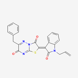 molecular formula C23H16N4O3S B3274444 (Z)-2-(1-allyl-2-oxoindolin-3-ylidene)-6-benzyl-2H-thiazolo[3,2-b][1,2,4]triazine-3,7-dione CAS No. 607385-11-5