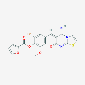 molecular formula C19H12BrN3O5S B327445 2-bromo-4-[(Z)-(5-imino-7-oxo-5H-[1,3]thiazolo[3,2-a]pyrimidin-6(7H)-ylidene)methyl]-6-methoxyphenyl furan-2-carboxylate 