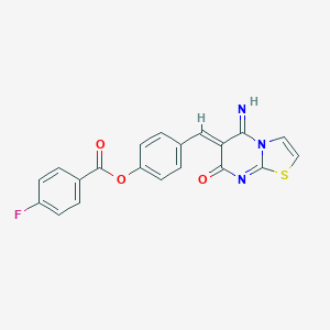 molecular formula C20H12FN3O3S B327447 4-[(5-imino-7-oxo-5H-[1,3]thiazolo[3,2-a]pyrimidin-6(7H)-ylidene)methyl]phenyl 4-fluorobenzoate 