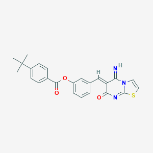 molecular formula C24H21N3O3S B327448 3-[(5-imino-7-oxo-5H-[1,3]thiazolo[3,2-a]pyrimidin-6(7H)-ylidene)methyl]phenyl 4-tert-butylbenzoate 