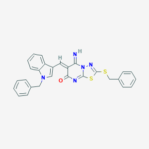 molecular formula C28H21N5OS2 B327451 6-[(1-benzyl-1H-indol-3-yl)methylene]-2-(benzylsulfanyl)-5-imino-5,6-dihydro-7H-[1,3,4]thiadiazolo[3,2-a]pyrimidin-7-one 
