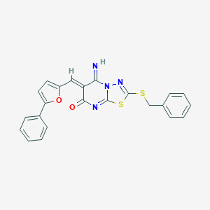 molecular formula C23H16N4O2S2 B327453 (6Z)-2-(benzylsulfanyl)-5-imino-6-[(5-phenylfuran-2-yl)methylidene]-5,6-dihydro-7H-[1,3,4]thiadiazolo[3,2-a]pyrimidin-7-one 
