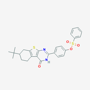 molecular formula C26H26N2O4S2 B327455 4-(7-Tert-butyl-4-oxo-3,4,5,6,7,8-hexahydro[1]benzothieno[2,3-d]pyrimidin-2-yl)phenyl benzenesulfonate 