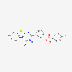 molecular formula C24H22N2O4S2 B327457 3-(7-Methyl-4-oxo-3,4,5,6,7,8-hexahydro[1]benzothieno[2,3-d]pyrimidin-2-yl)phenyl 4-methylbenzenesulfonate 