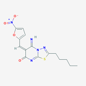 (6E)-5-imino-6-[(5-nitrofuran-2-yl)methylidene]-2-pentyl-5,6-dihydro-7H-[1,3,4]thiadiazolo[3,2-a]pyrimidin-7-one