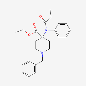 molecular formula C24H30N2O3 B3274590 Ethyl 1-benzyl-4-(propionylanilino)-4-piperidinecarboxylate CAS No. 61085-74-3