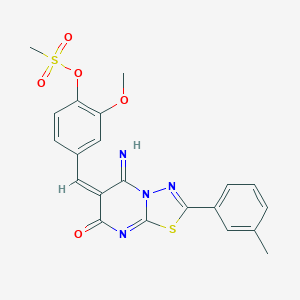 molecular formula C21H18N4O5S2 B327461 4-[(5-imino-2-(3-methylphenyl)-7-oxo-5H-[1,3,4]thiadiazolo[3,2-a]pyrimidin-6(7H)-ylidene)methyl]-2-methoxyphenyl methanesulfonate 