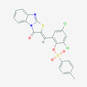 molecular formula C23H14Cl2N2O4S2 B327468 2,4-dichloro-6-[(3-oxo[1,3]thiazolo[3,2-a]benzimidazol-2(3H)-ylidene)methyl]phenyl 4-methylbenzenesulfonate 