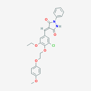 molecular formula C27H25ClN2O6 B327471 4-{3-Chloro-5-ethoxy-4-[2-(4-methoxyphenoxy)ethoxy]benzylidene}-1-phenyl-3,5-pyrazolidinedione 