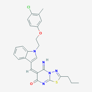 (6E)-6-({1-[2-(4-chloro-3-methylphenoxy)ethyl]-1H-indol-3-yl}methylidene)-5-imino-2-propyl-5,6-dihydro-7H-[1,3,4]thiadiazolo[3,2-a]pyrimidin-7-one
