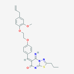 molecular formula C27H28N4O4S B327475 6-{4-[2-(4-allyl-2-methoxyphenoxy)ethoxy]benzylidene}-5-imino-2-propyl-5,6-dihydro-7H-[1,3,4]thiadiazolo[3,2-a]pyrimidin-7-one 