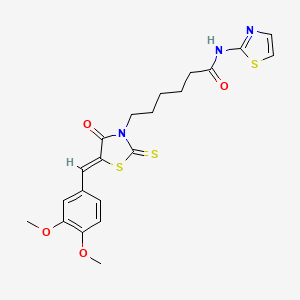 molecular formula C21H23N3O4S3 B3274750 6-[(5Z)-5-[(3,4-dimethoxyphenyl)methylidene]-4-oxo-2-sulfanylidene-1,3-thiazolidin-3-yl]-N-(1,3-thiazol-2-yl)hexanamide CAS No. 613225-60-8