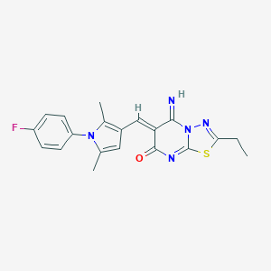 molecular formula C20H18FN5OS B327478 2-ethyl-6-{[1-(4-fluorophenyl)-2,5-dimethyl-1H-pyrrol-3-yl]methylene}-5-imino-5,6-dihydro-7H-[1,3,4]thiadiazolo[3,2-a]pyrimidin-7-one 
