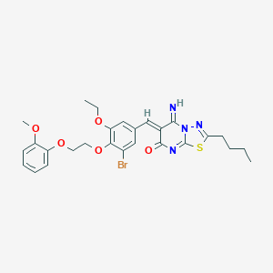 molecular formula C27H29BrN4O5S B327481 (6Z)-6-{3-bromo-5-ethoxy-4-[2-(2-methoxyphenoxy)ethoxy]benzylidene}-2-butyl-5-imino-5,6-dihydro-7H-[1,3,4]thiadiazolo[3,2-a]pyrimidin-7-one 