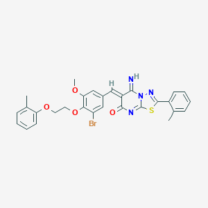 molecular formula C29H25BrN4O4S B327484 6-{3-bromo-5-methoxy-4-[2-(2-methylphenoxy)ethoxy]benzylidene}-5-imino-2-(2-methylphenyl)-5,6-dihydro-7H-[1,3,4]thiadiazolo[3,2-a]pyrimidin-7-one 