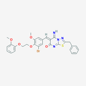 molecular formula C29H25BrN4O5S B327485 2-benzyl-6-{3-bromo-5-methoxy-4-[2-(2-methoxyphenoxy)ethoxy]benzylidene}-5-imino-5,6-dihydro-7H-[1,3,4]thiadiazolo[3,2-a]pyrimidin-7-one 