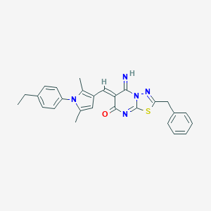 molecular formula C27H25N5OS B327488 (6Z)-2-benzyl-6-{[1-(4-ethylphenyl)-2,5-dimethyl-1H-pyrrol-3-yl]methylidene}-5-imino-5,6-dihydro-7H-[1,3,4]thiadiazolo[3,2-a]pyrimidin-7-one 