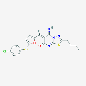 molecular formula C20H17ClN4O2S2 B327489 (6Z)-2-butyl-6-({5-[(4-chlorophenyl)sulfanyl]furan-2-yl}methylidene)-5-imino-5,6-dihydro-7H-[1,3,4]thiadiazolo[3,2-a]pyrimidin-7-one 