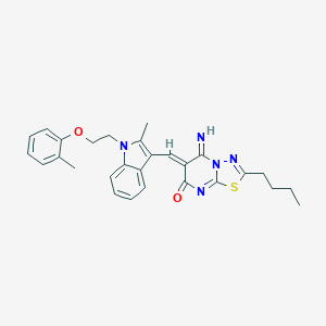molecular formula C28H29N5O2S B327492 2-butyl-5-imino-6-({2-methyl-1-[2-(2-methylphenoxy)ethyl]-1H-indol-3-yl}methylene)-5,6-dihydro-7H-[1,3,4]thiadiazolo[3,2-a]pyrimidin-7-one 