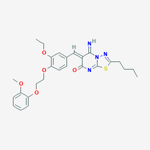 molecular formula C27H30N4O5S B327493 (6Z)-2-butyl-6-{3-ethoxy-4-[2-(2-methoxyphenoxy)ethoxy]benzylidene}-5-imino-5,6-dihydro-7H-[1,3,4]thiadiazolo[3,2-a]pyrimidin-7-one 