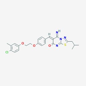 molecular formula C25H25ClN4O3S B327495 6-{4-[2-(4-chloro-3-methylphenoxy)ethoxy]benzylidene}-5-imino-2-isobutyl-5,6-dihydro-7H-[1,3,4]thiadiazolo[3,2-a]pyrimidin-7-one 