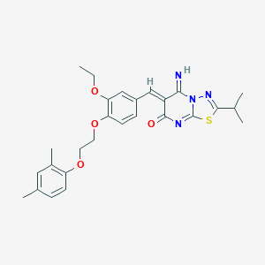 molecular formula C27H30N4O4S B327498 (6Z)-6-{4-[2-(2,4-dimethylphenoxy)ethoxy]-3-ethoxybenzylidene}-5-imino-2-isopropyl-5,6-dihydro-7H-[1,3,4]thiadiazolo[3,2-a]pyrimidin-7-one 