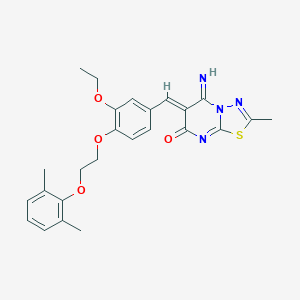 molecular formula C25H26N4O4S B327499 (6Z)-6-{4-[2-(2,6-dimethylphenoxy)ethoxy]-3-ethoxybenzylidene}-5-imino-2-methyl-5,6-dihydro-7H-[1,3,4]thiadiazolo[3,2-a]pyrimidin-7-one 