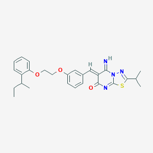 molecular formula C27H30N4O3S B327500 6-{3-[2-(2-sec-butylphenoxy)ethoxy]benzylidene}-5-imino-2-isopropyl-5,6-dihydro-7H-[1,3,4]thiadiazolo[3,2-a]pyrimidin-7-one 