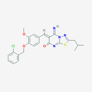 molecular formula C24H23ClN4O3S B327504 6-{4-[(2-chlorobenzyl)oxy]-3-methoxybenzylidene}-5-imino-2-isobutyl-5,6-dihydro-7H-[1,3,4]thiadiazolo[3,2-a]pyrimidin-7-one 